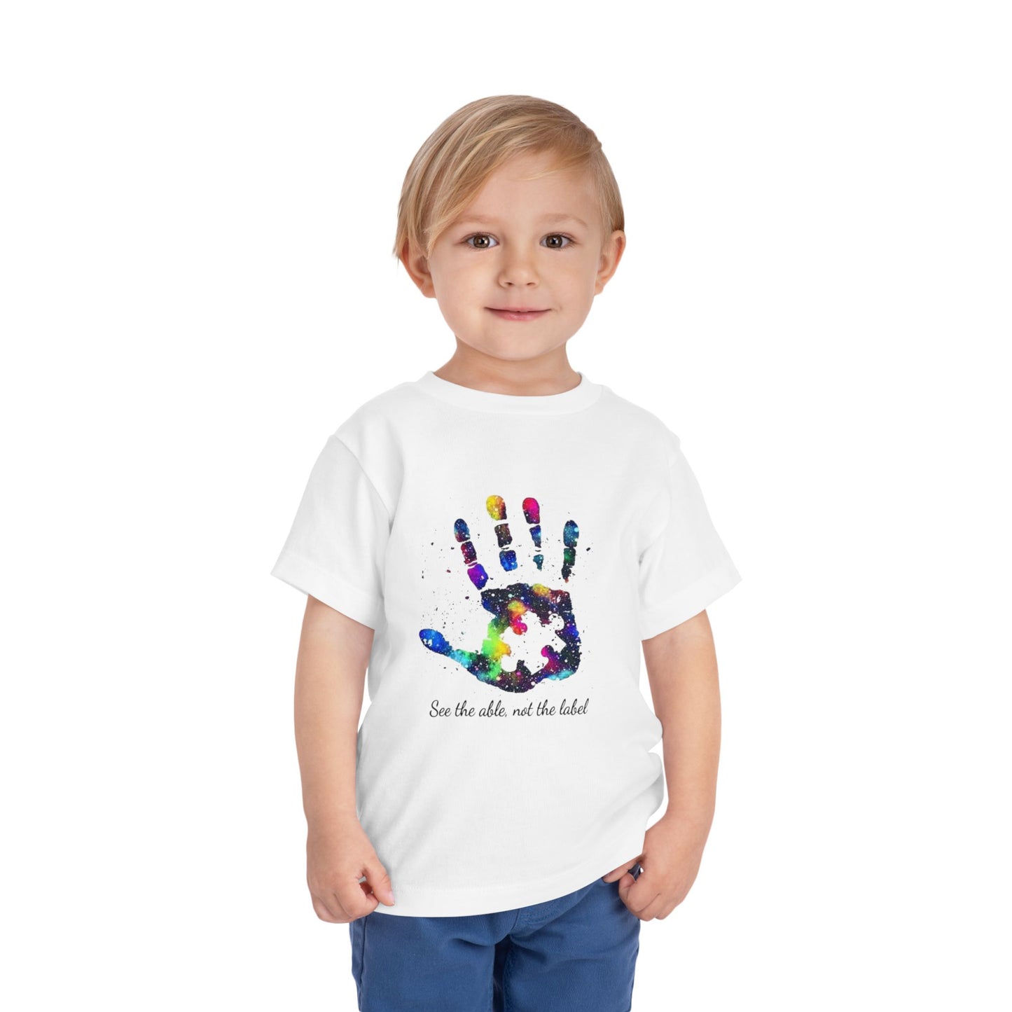Autism Awareness Toddler Tee - "See the Able, Not the Label" Colorful Handprint